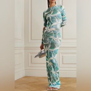 Louisa Ballou High Tide Floral Stretch Recycled-tulle Maxi Dress in Turquoise